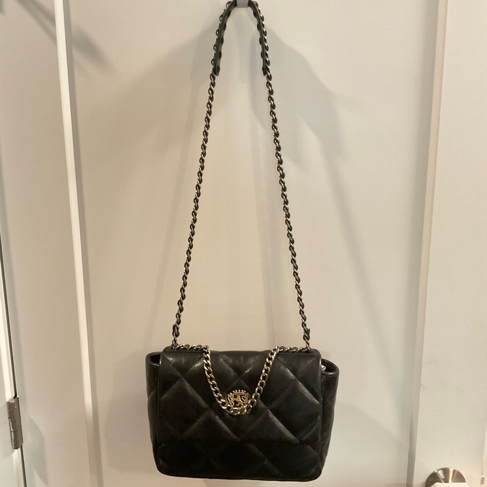 PRATESI Black Quilted Leather Bag with Gold Emblem